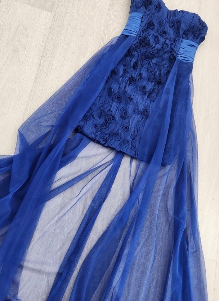 Straplez Saks mavi Nişan/Balo/Mezuniyet Abiye Elbise - Görsel 2