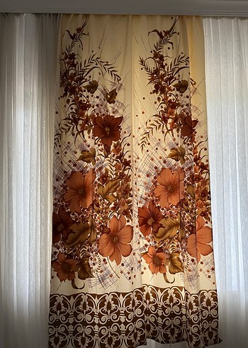 Kahverengi Çiçek Desenli VintagePerde - Görsel 2