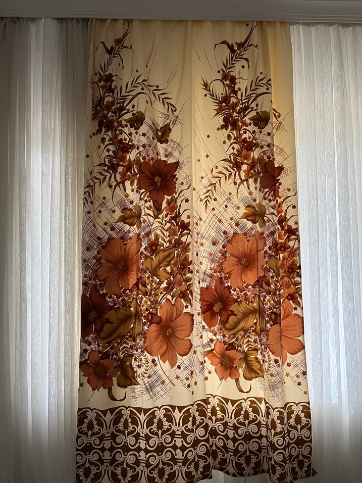Kahverengi Çiçek Desenli VintagePerde - Görsel 2