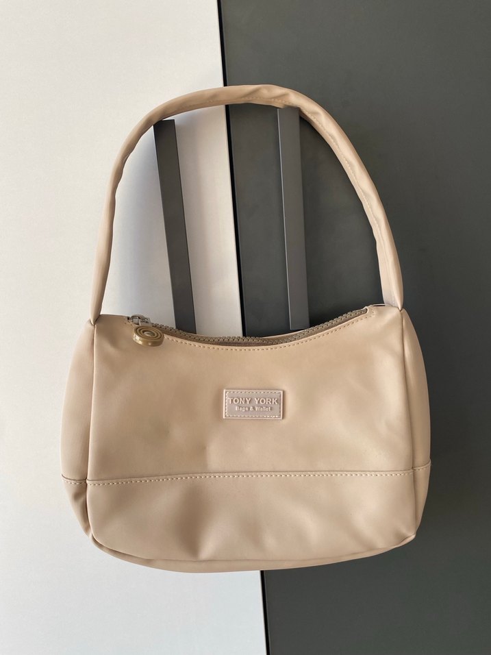 Bej Deri Fermuarlı Kadın Çanta - Görsel 3