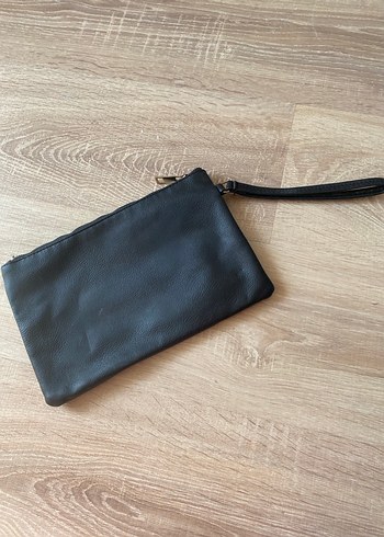 Siyah Deri Fermuarlı Kadın Clutch Çanta - Görsel 3