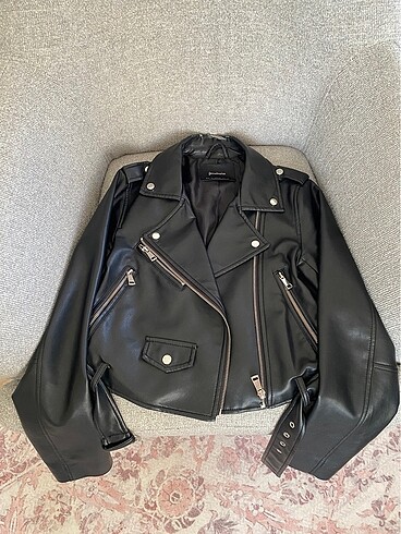 Stradivarius Kemerli Suni Deri Biker Ceket