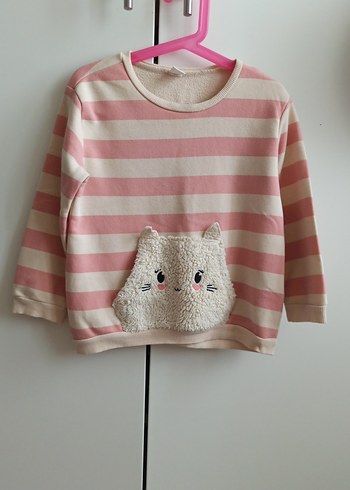 Kız Çocuk Pembe Çizgili Sweatshirt