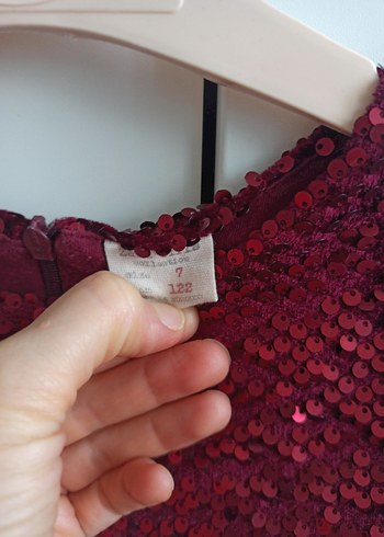 Bordo Kısa Kollu Payetli Kız Çocuk Elbise - Görsel 5