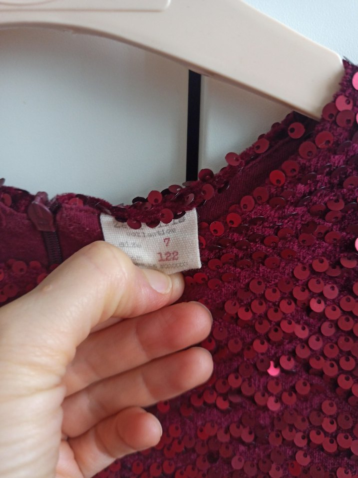 Bordo Kısa Kollu Payetli Kız Çocuk Elbise - Görsel 5