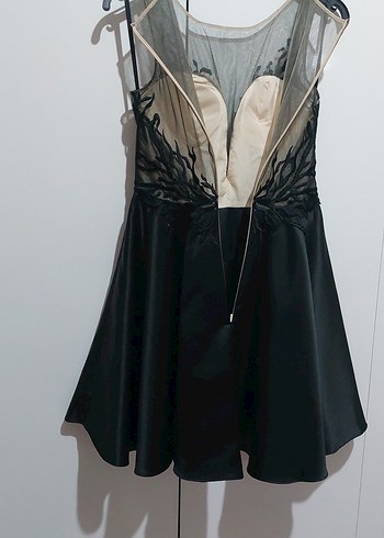 Dantel İşlemeli Siyah Mini bisiklet Yaka Elbise - Görsel 6