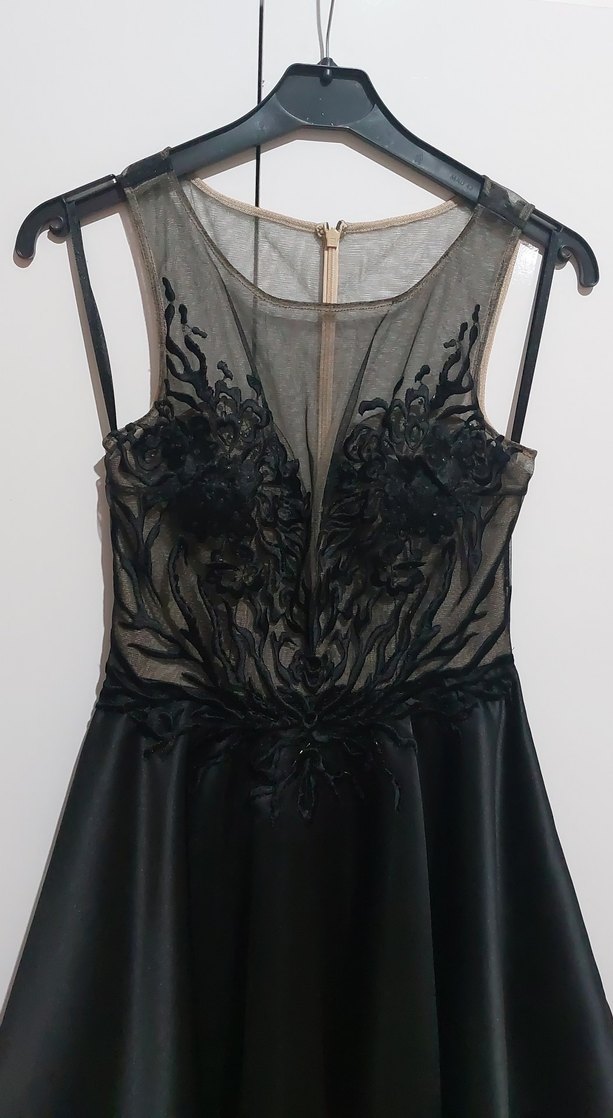 Dantel İşlemeli Siyah Mini bisiklet Yaka Elbise - Görsel 3