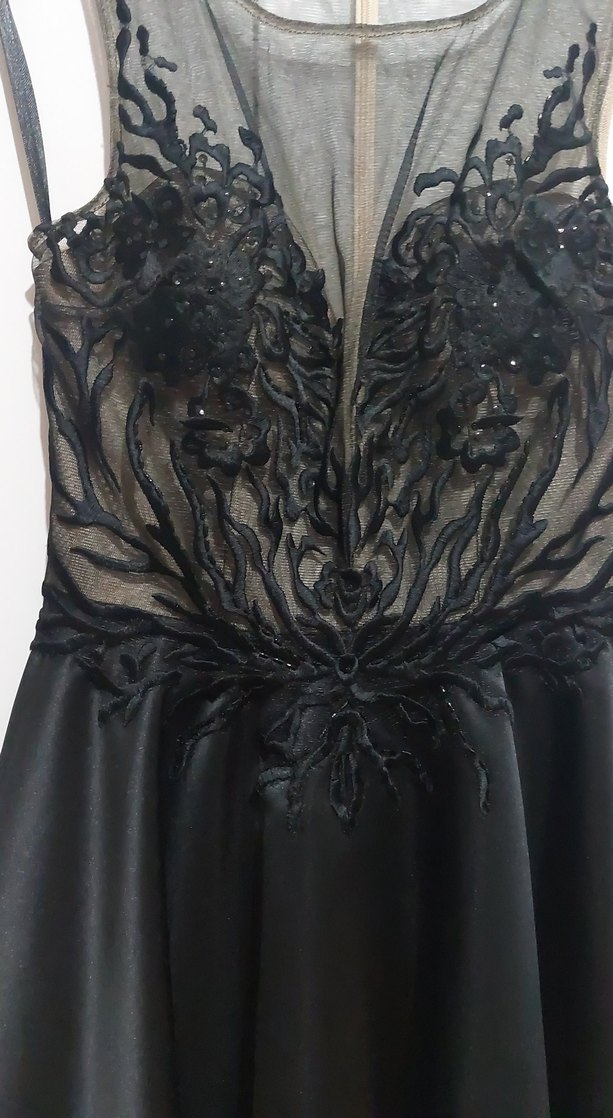 Dantel İşlemeli Siyah Mini bisiklet Yaka Elbise - Görsel 2