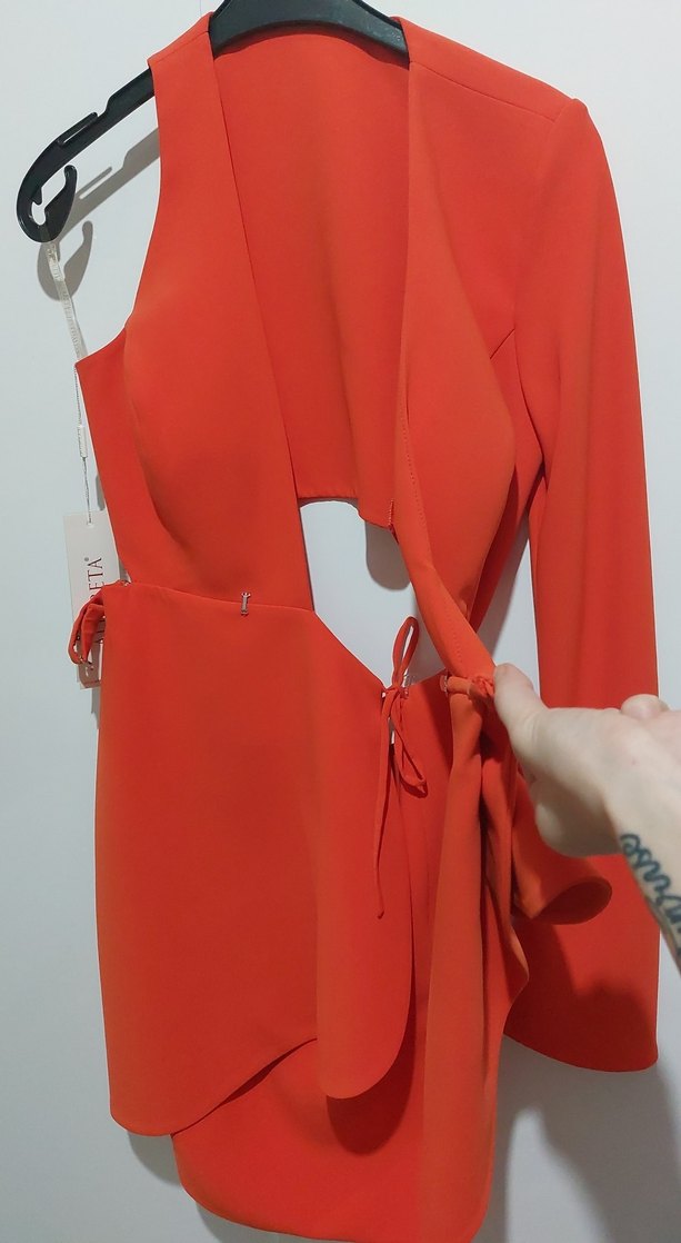 Turuncu Tek Kollu Mini anvelop Elbise - Görsel 3