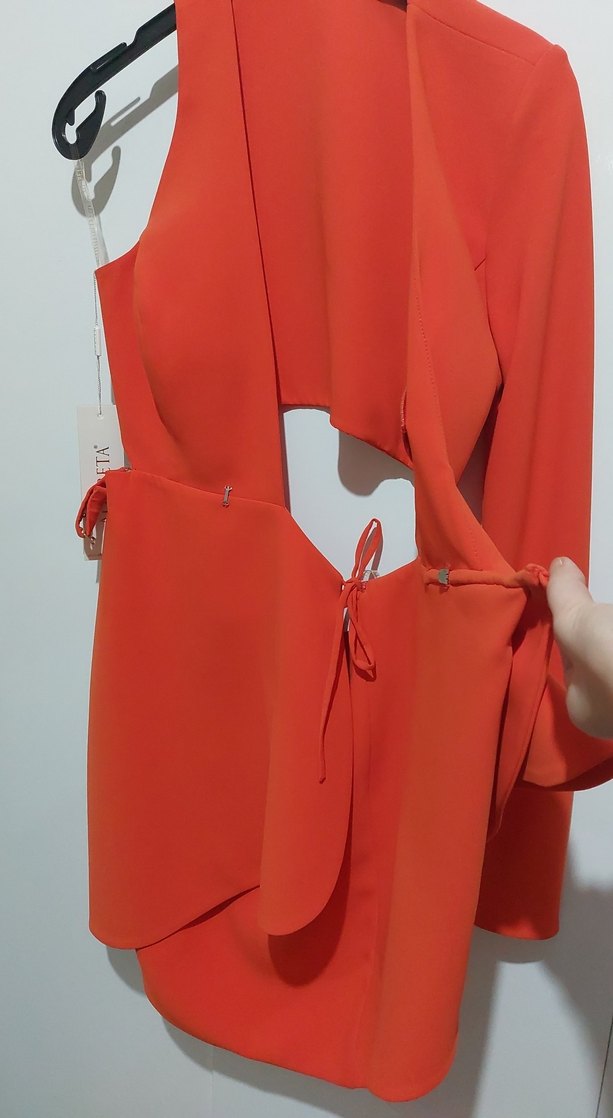 Turuncu Tek Kollu Mini anvelop Elbise - Görsel 4