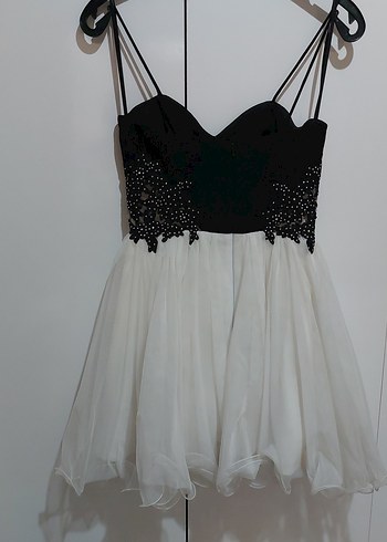 Dantelli askılı Mini Abiye Elbise - Görsel 5