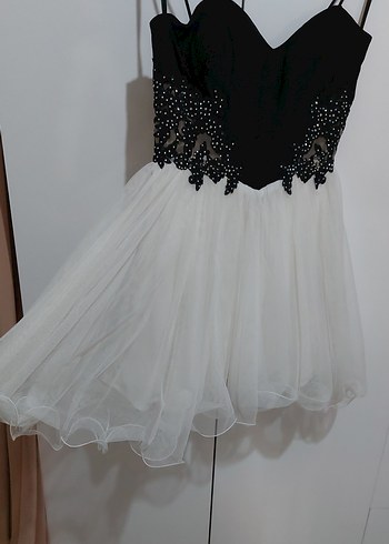 Dantelli askılı Mini Abiye Elbise - Görsel 3