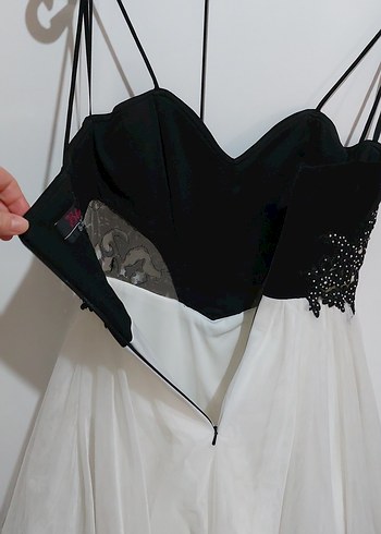 Dantelli askılı Mini Abiye Elbise - Görsel 7