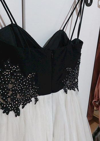 Dantelli askılı Mini Abiye Elbise - Görsel 6