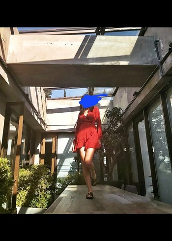 Kırmızı Puantiyeli Uzun Kollu Fırfırlı Elbise - Görsel 7