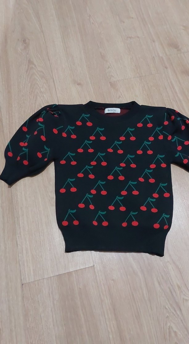 Kiraz Desenli Siyah Triko Kazak - Görsel 2