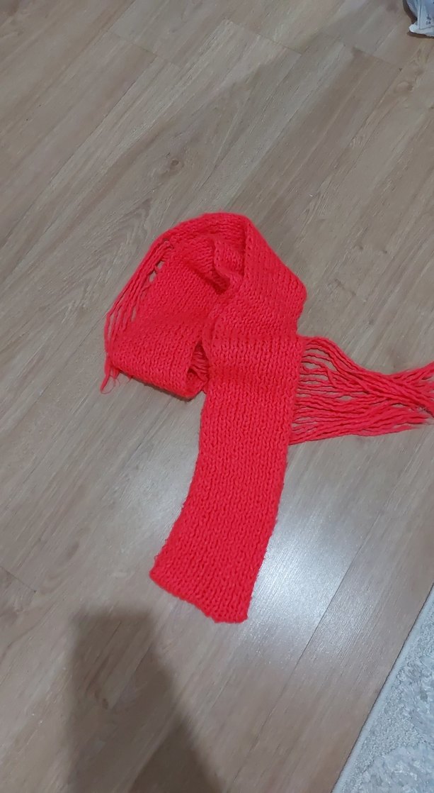 Kırmızı Örgü Kadın Şal - Görsel 5