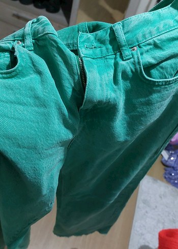 Yeşil Rahat Kesim Kadın Kot Pantolon - Görsel 3