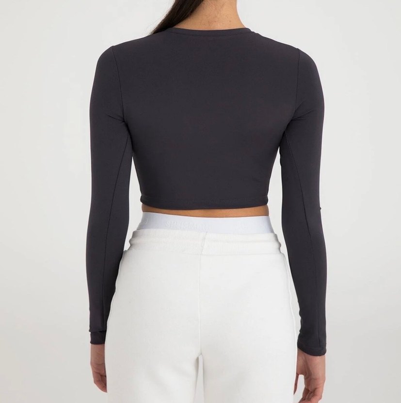 Soft Touch Yuvarlak Yaka Kısa Bluz Füme - Görsel 2