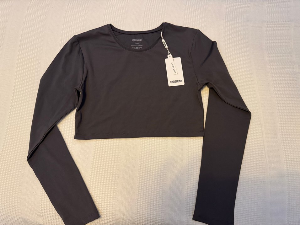 Soft Touch Yuvarlak Yaka Kısa Bluz Füme - Görsel 3