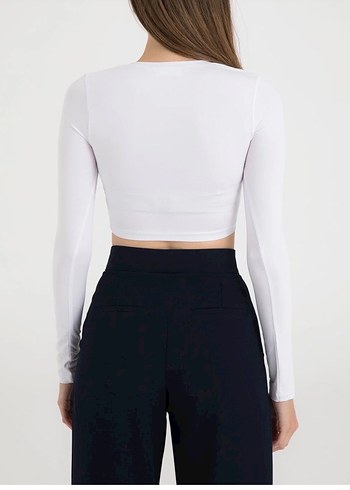 Soft Touch Yuvarlak Yaka Kısa Bluz Beyaz - Görsel 2