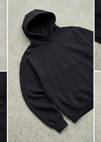 Diğer Siyah Kapusonlu Rahat Sweatshirt