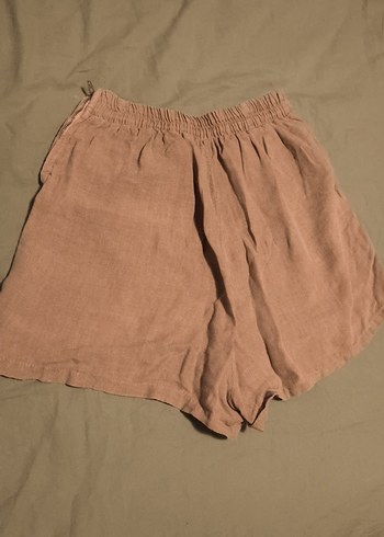 Bej Keten Mini Şort Etek - Görsel 3