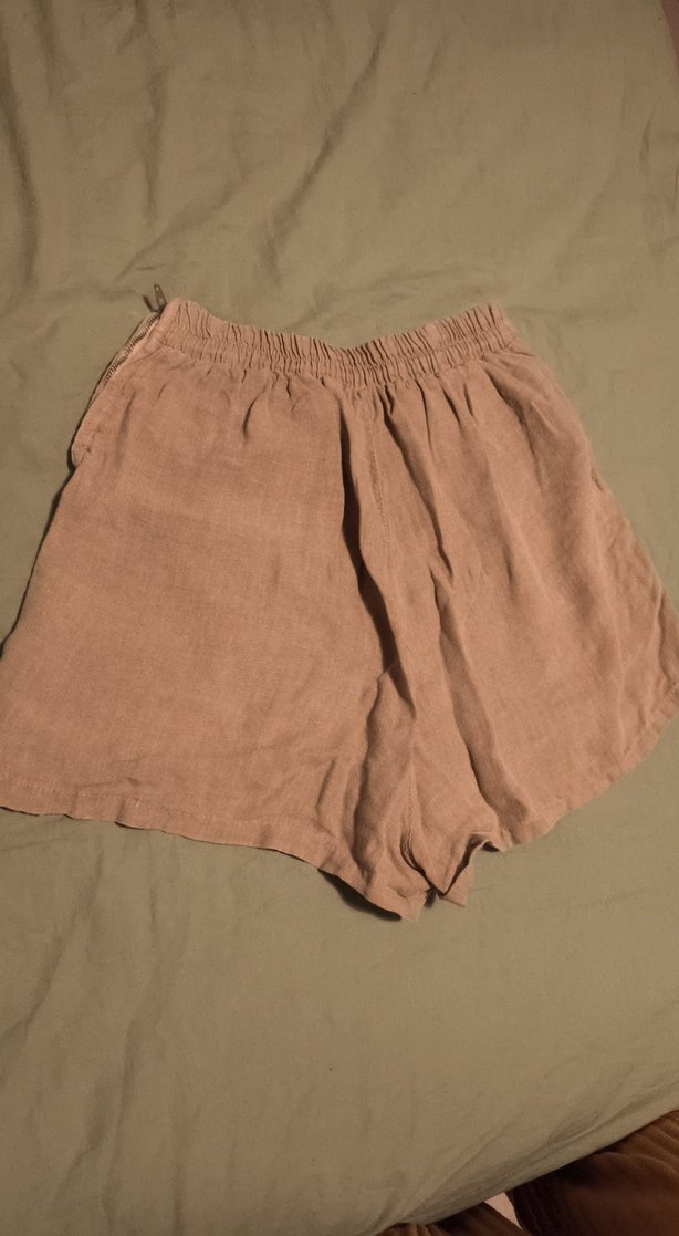 Bej Keten Mini Şort Etek - Görsel 3