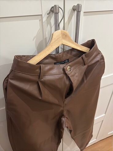 Zara Taba bel pilili duble paça deri pantolon