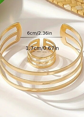  Beden altın Renk Gold renk yüzük ve bileklik set