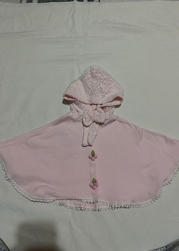 Kız Çocuk Pembe Kapüşonlu Düğmeli Panço - Görsel 2