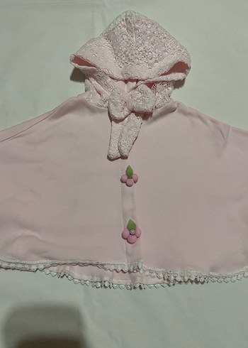 Kız Çocuk Pembe Kapüşonlu Düğmeli Panço - Görsel 3
