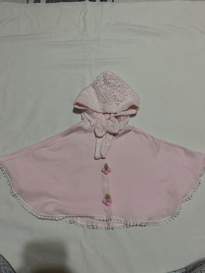 Kız Çocuk Pembe Kapüşonlu Düğmeli Panço - Görsel 2