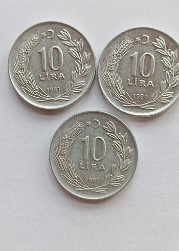 1981 Turkiye 10 Lira Gumus Paralar Seti
