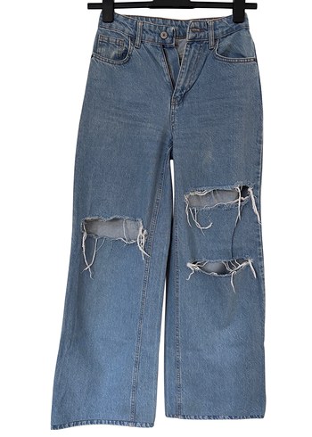 Addax Yirtik Detayli Acik Mavi Genis Paca Jean