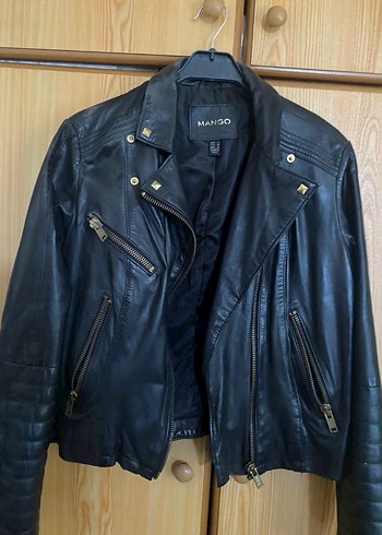 Mango Siyah Deri Biker Ceket
