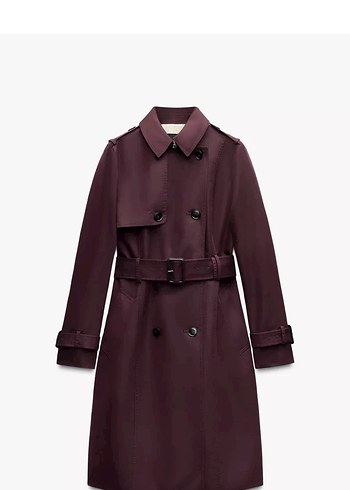 Zara Zw Collection Bordo Deri Kemerli Midi Kadın Trençkot