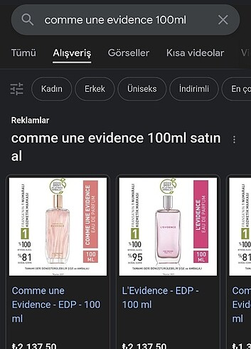  Beden Renk SIFIR - YVES ROCHER COMME UNE EVIDENCE 100ML PARFÜM