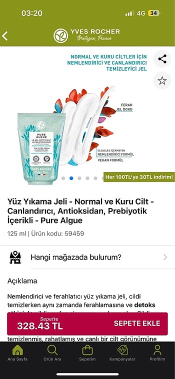 Beden Yves Rocher yüz yıkama jeli