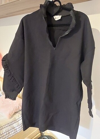 Touche Siyah Oversize Sweatshirt Scuba Kumaş