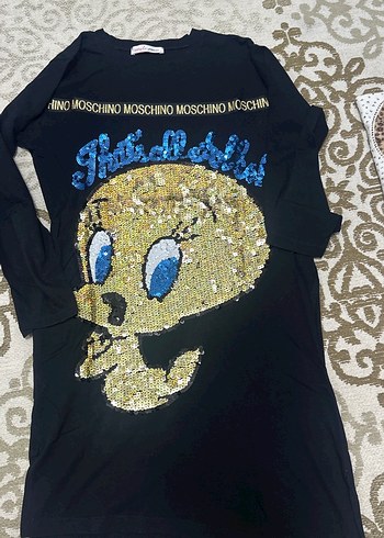 Trendyol & Milla Moschino Tweety Kapusonlu Siyah Uzun Kollu Tisort