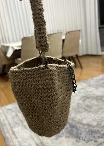 Beden Bej Örgü Kadın Çanta Zincir Detaylı