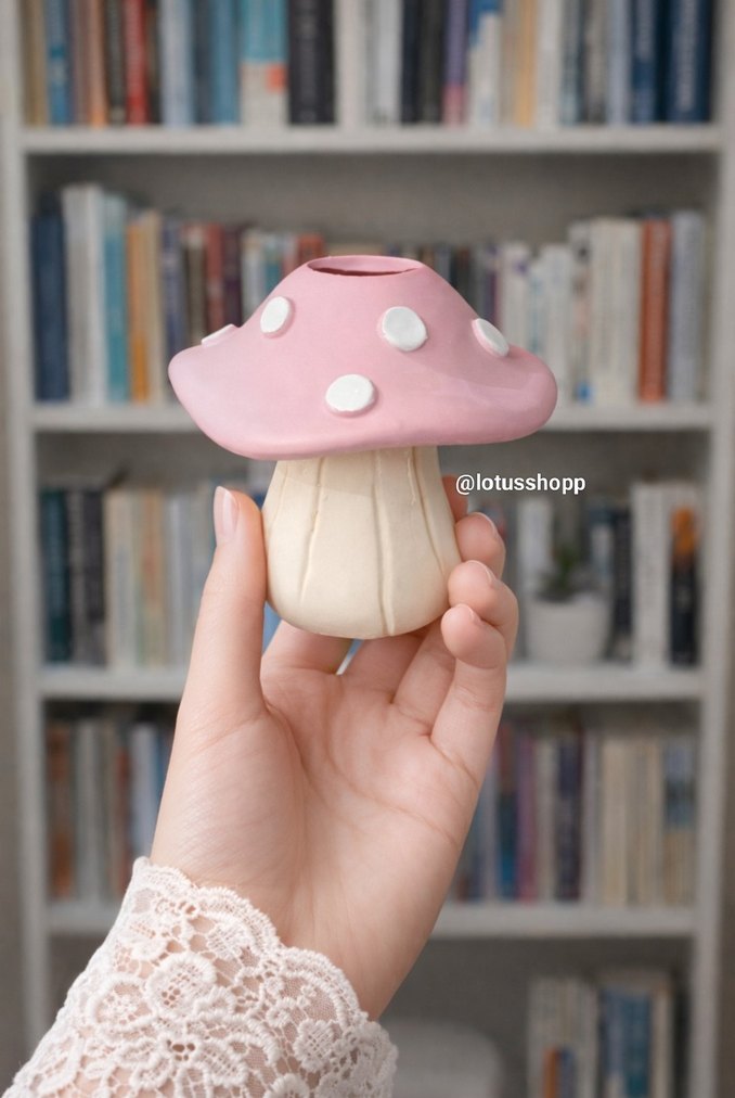 Pastel Pembe Mantar Şamdan Mumluk - Görsel 2