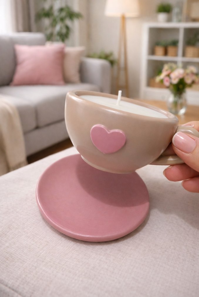 Kalpli Fincan Mum ve Tabağı - Görsel 2