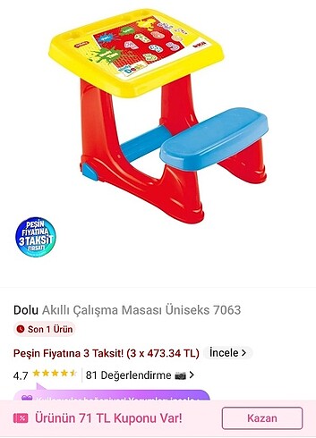 Dolu çocuk çalışma masası - Görsel 5