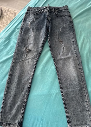 Diğer Gri Dugmeli Kadin Denim Pantolon