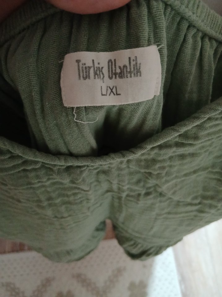 Kadın Yeşil Keten Askılı Mini Bluz - Görsel 4