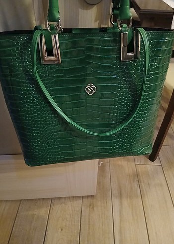 Yeşil Deri Yılan Desenli Kadın Çanta - Görsel 5