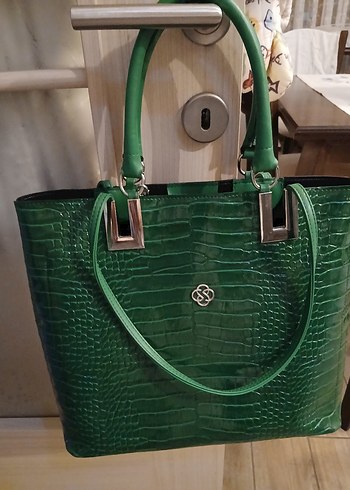 Yeşil Deri Yılan Desenli Kadın Çanta - Görsel 6