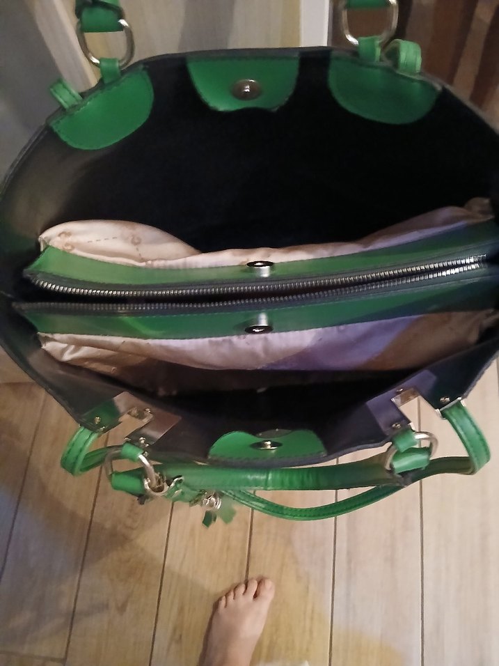 Yeşil Deri Yılan Desenli Kadın Çanta - Görsel 3